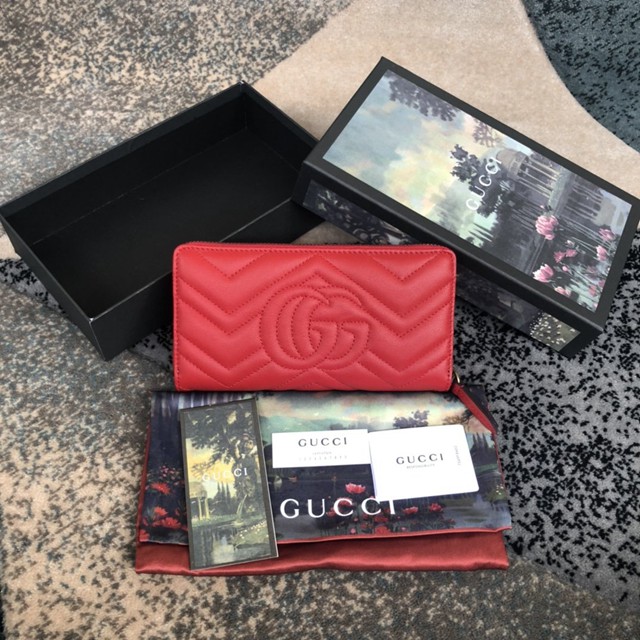 Gucci經典款錢夾錢包 443123 古馳原單GG marmont全拉鏈女士錢包 Gucci絎縫小牛皮拉鏈長錢夾  gqy3607